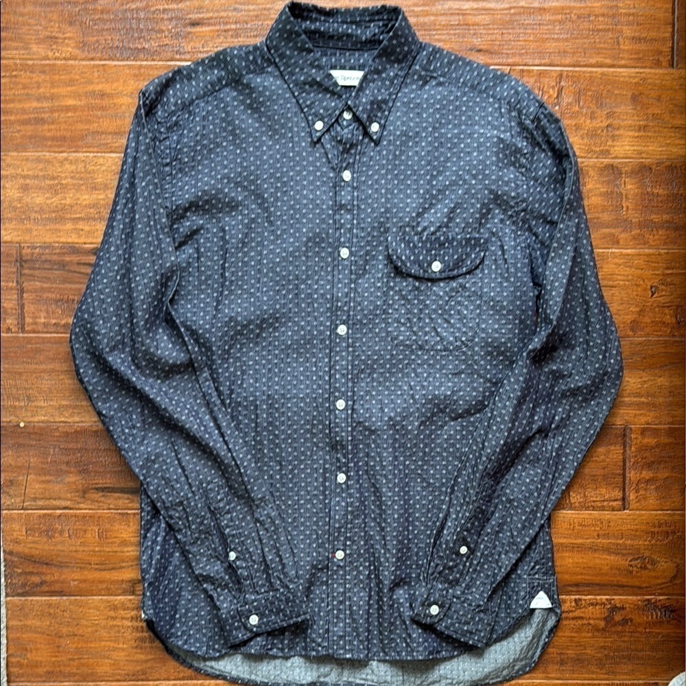 Oliver Spencer Men's Navy Blue Button-Up Shirt, Size Neck 16